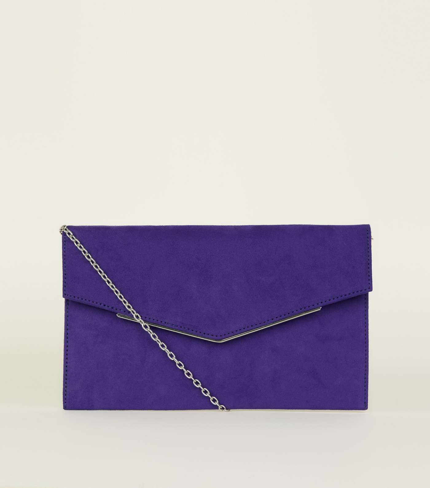 Purple Suedette Metal Trim Envelope Clutch 