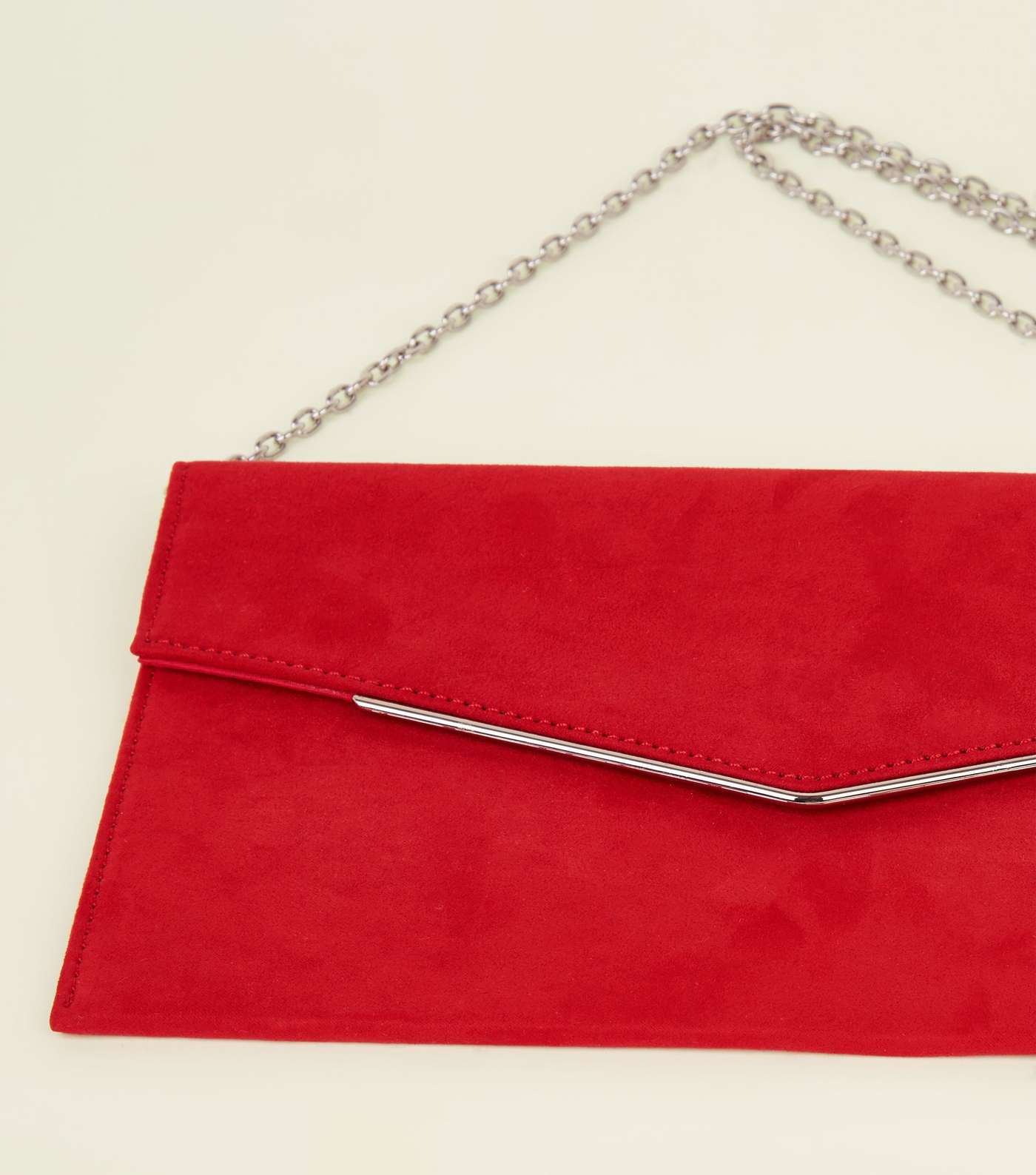 Red Suedette Metal Trim Envelope Clutch  Image 4