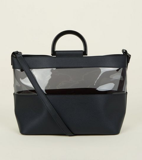 Tote Bags Per Canvas New Look Black Clear Panel Plastic Handle Tote Bag