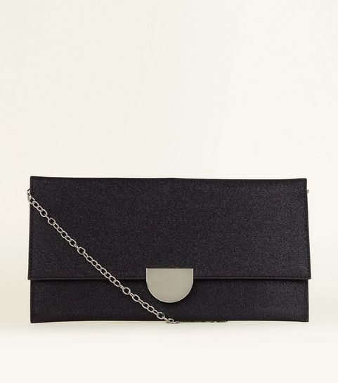 Clutch Bags Embellished Clutches New Look Black Glitter Metal Trim Clutch Bag
