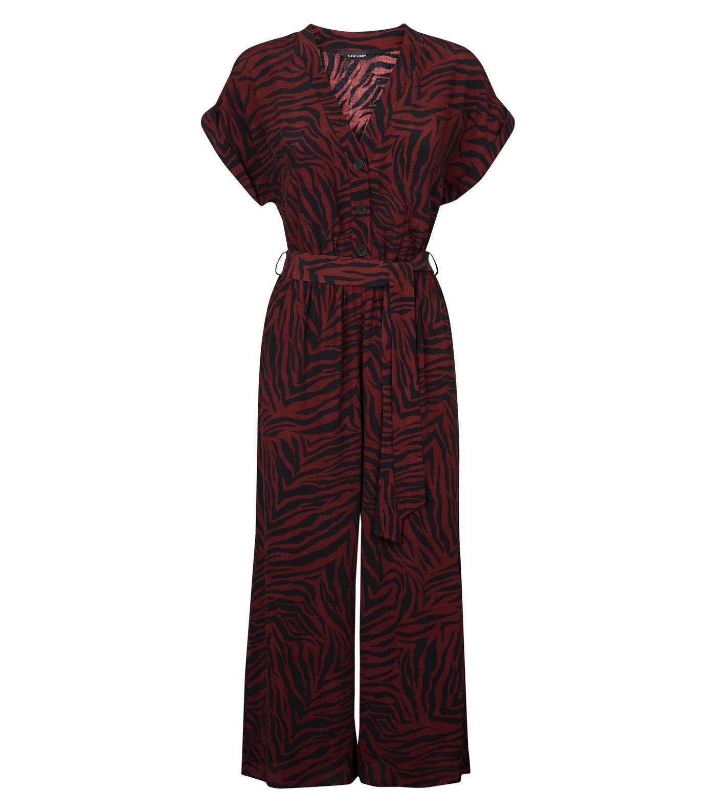 Dark Red Zebra Print Button Front Culotte Jumpsuit Image 4