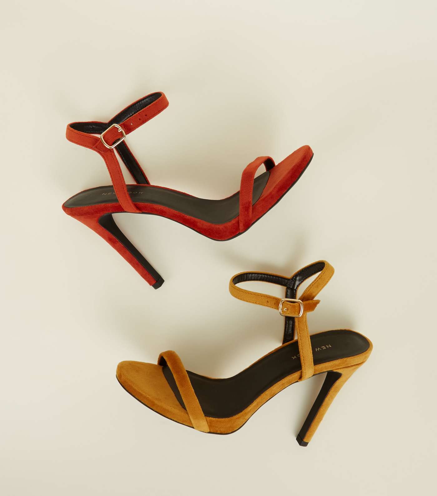 Bright Orange Velvet Stiletto Heel Sandals  Image 4