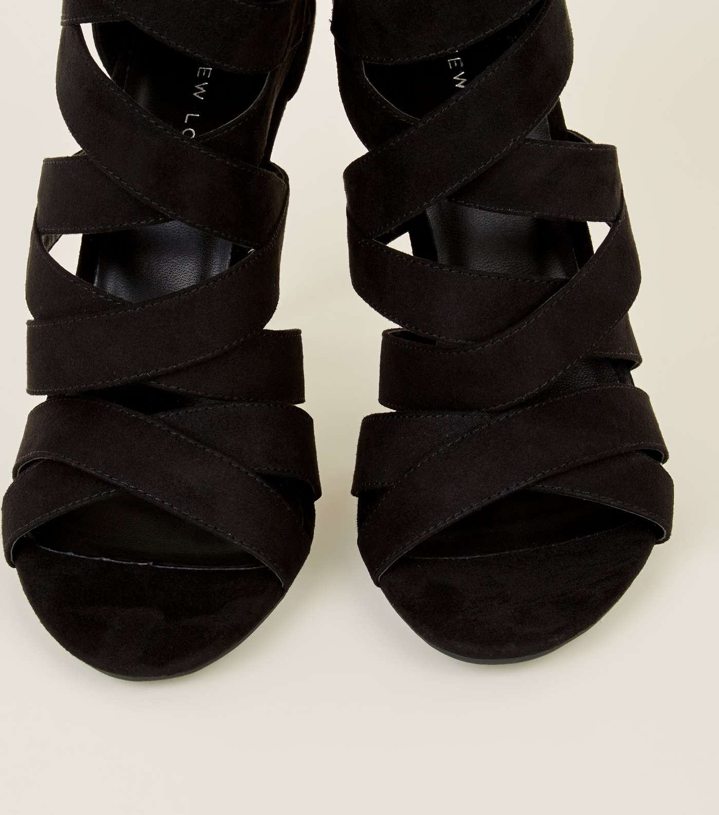 Black Strappy Suedette Stiletto Heels Shoes Image 3