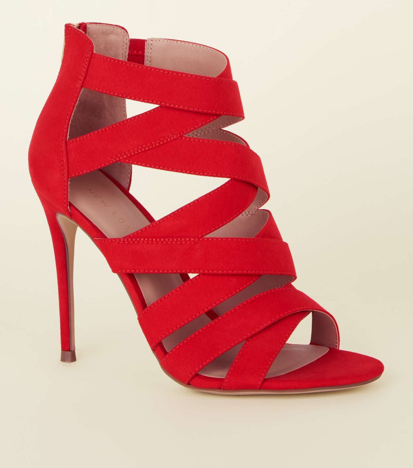 Red Strappy Suedette Stiletto Heel Shoes