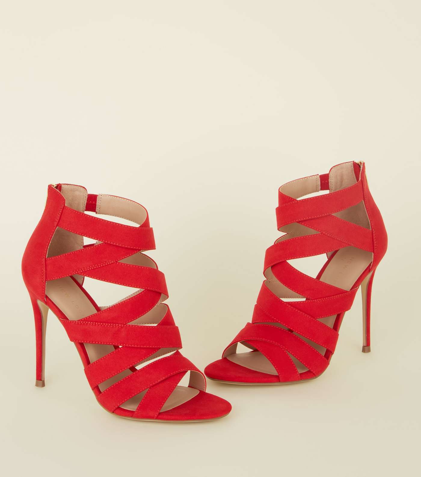 Red Strappy Suedette Stiletto Heel Shoes Image 3