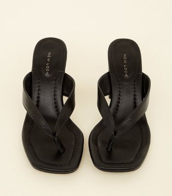 Black Leather-Look Flip Flops | New Look
