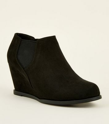 Black Suedette Chelsea Wedge Shoe Boots 