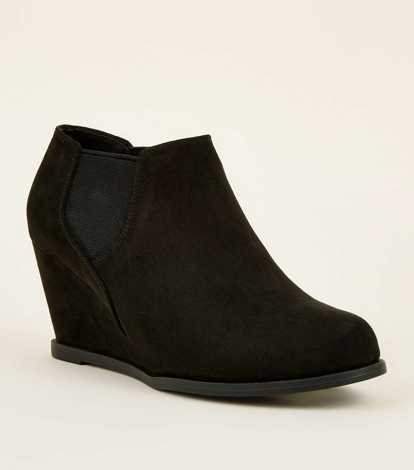Girls Black Suedette Chelsea Wedge Shoe Boots