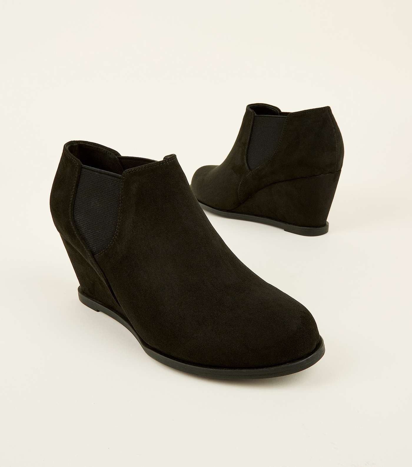 Girls Black Suedette Chelsea Wedge Shoe Boots Image 3