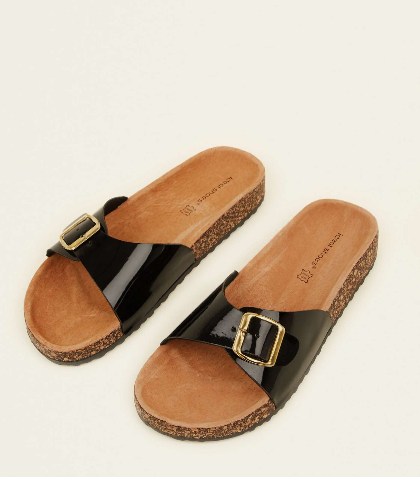 Black Leather Lined Footbed Sandals Image 3