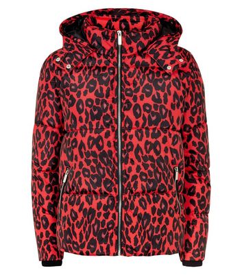 red leopard puffer jacket