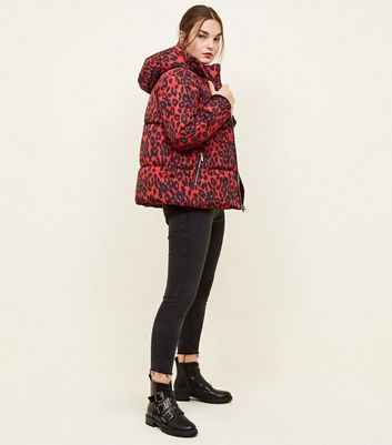 red leopard puffer jacket
