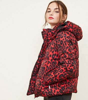 red leopard print puffer jacket