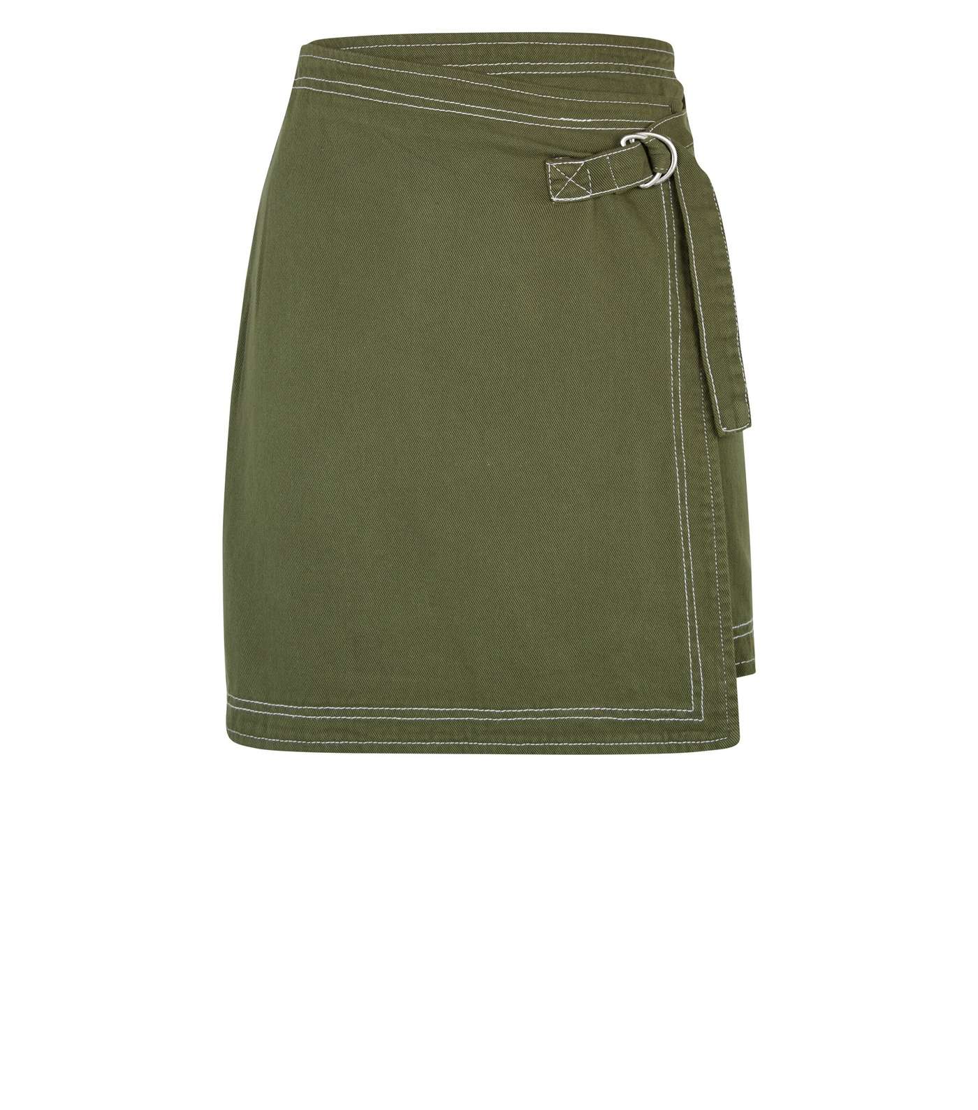 Khaki Wrap Denim Skirt  Image 4