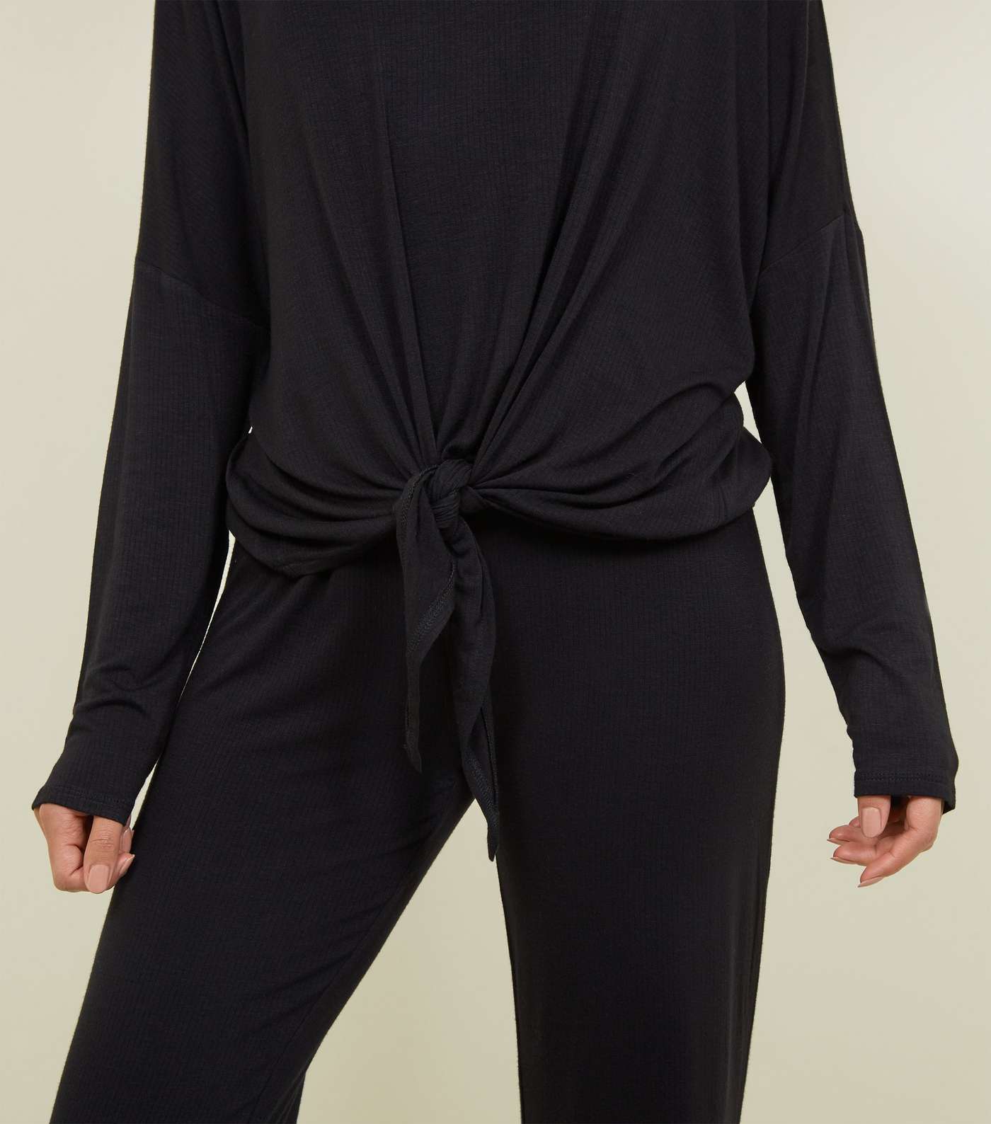 Black Drop Needle Tie Front Pyjama Sweatshirt Image 5