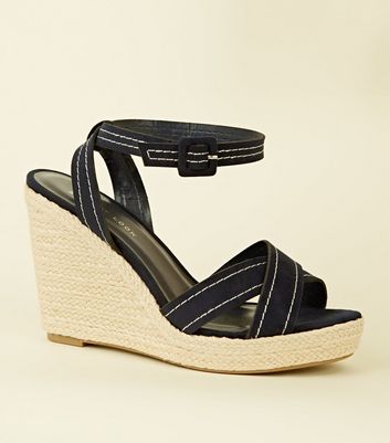 new look navy wedges