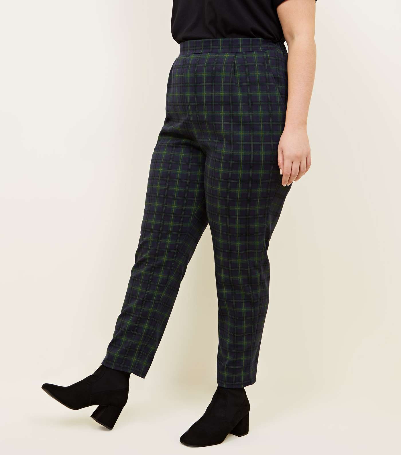 Curves Navy Check Trousers  Image 2