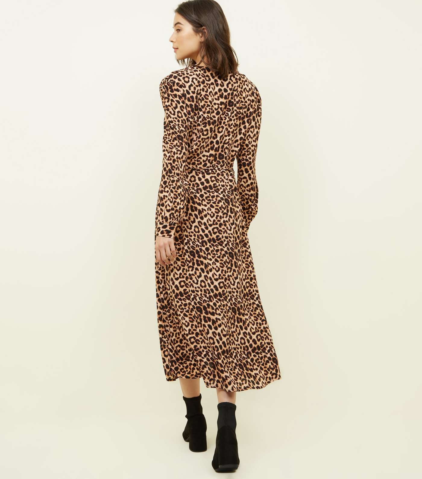 Brown Leopard Print Button Front Midi Dress Image 3