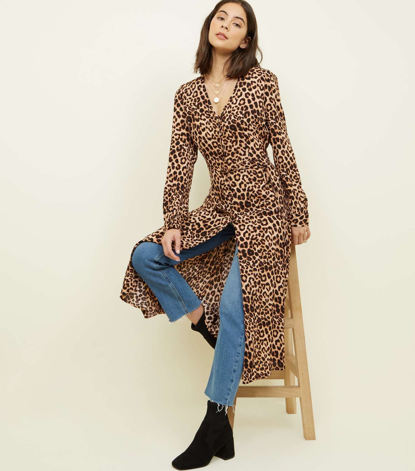 Brown Leopard Print Button Front Midi Dress Image 5