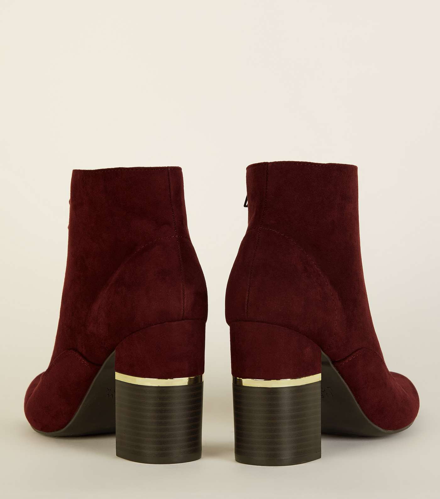 Dark Red Lace Up Gold Trim Block Heel Boots Image 3