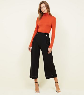 Black Contrast Stitching Wide Leg Trousers | New Look