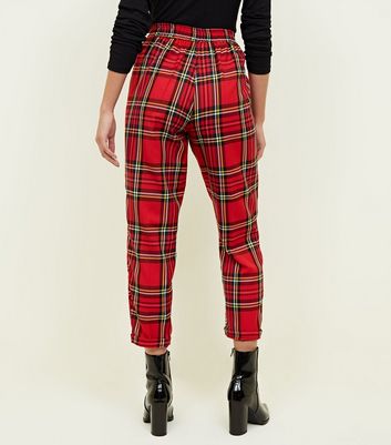 red plaid trousers