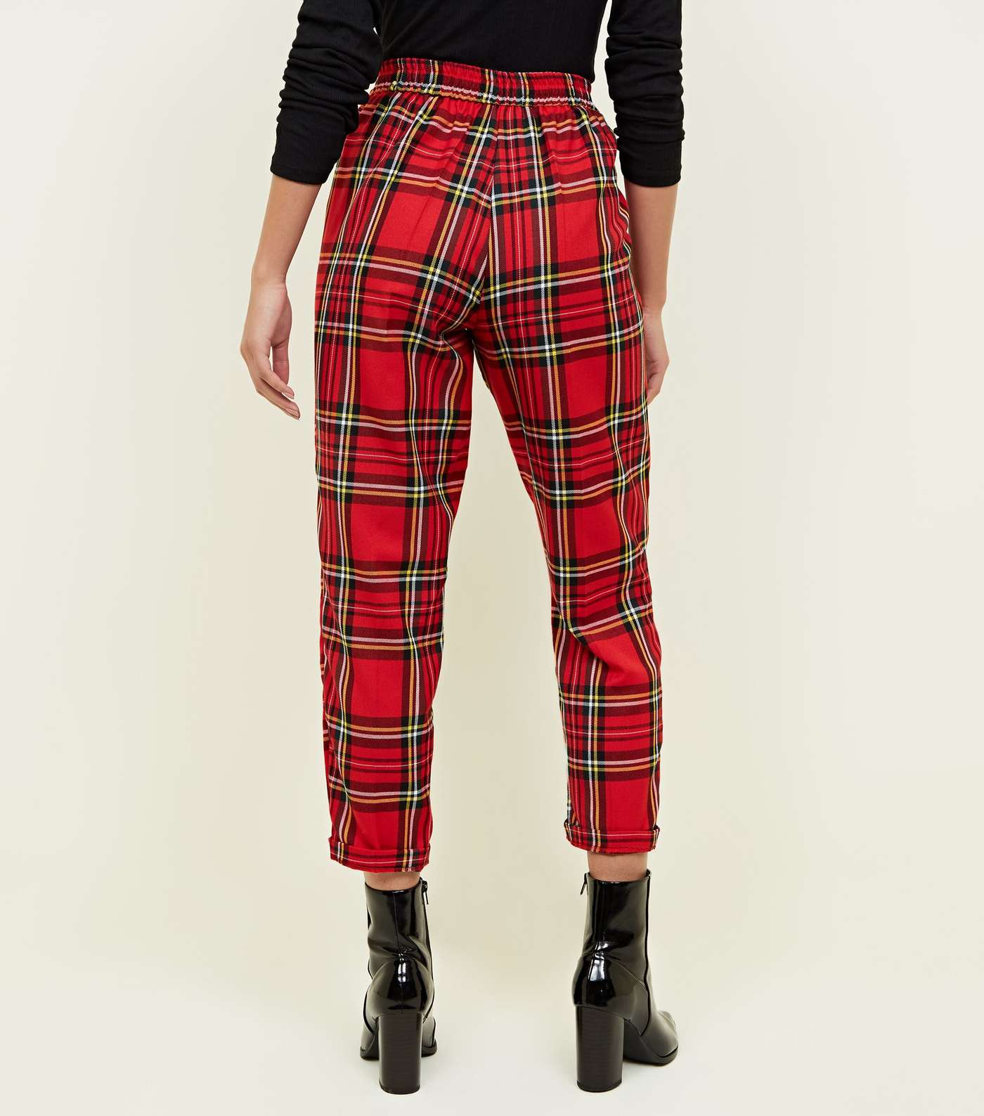 Red Tartan Check Tapered Trousers Image 3