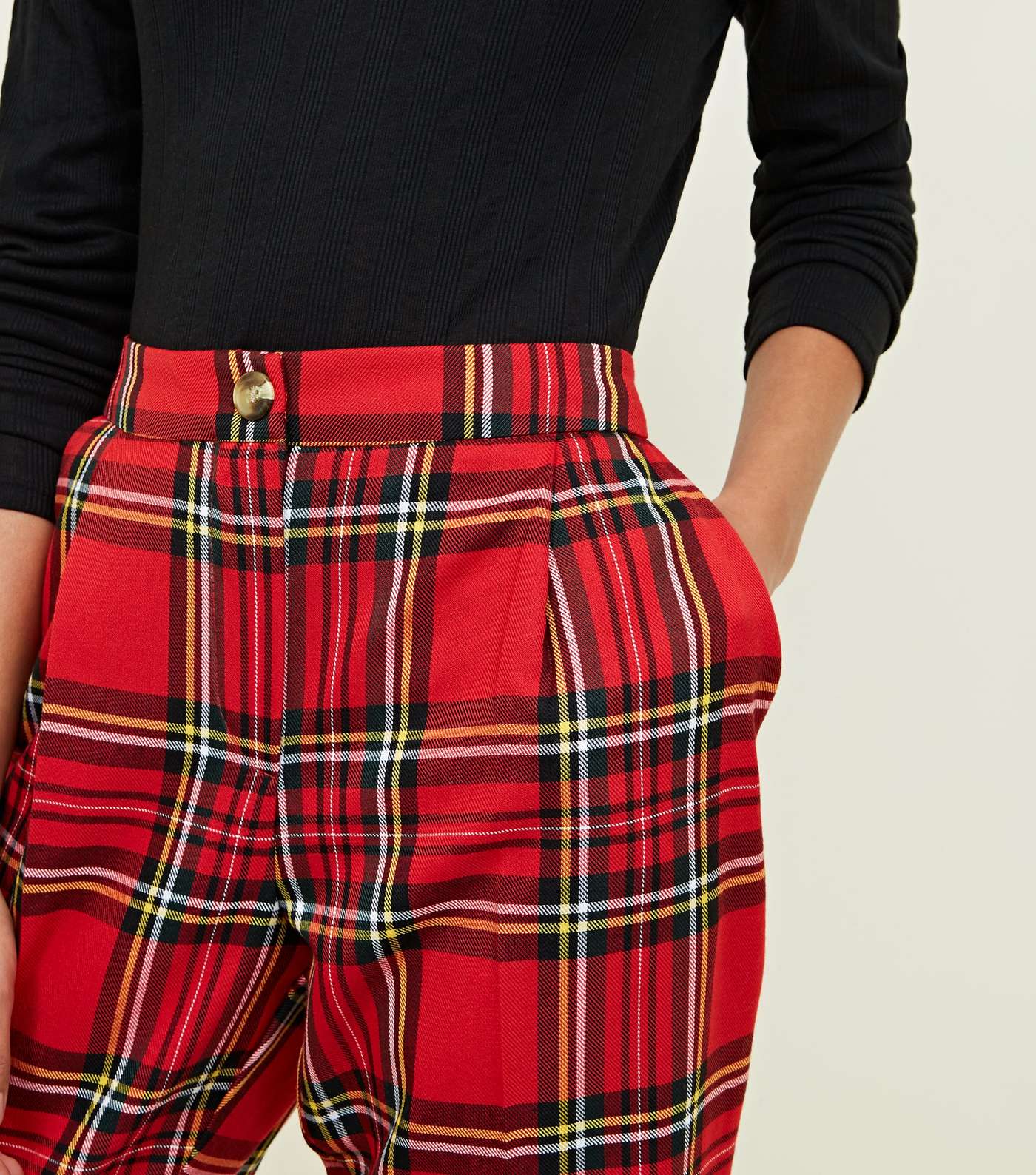 Red Tartan Check Tapered Trousers Image 5