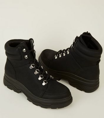 black chunky hiking boots