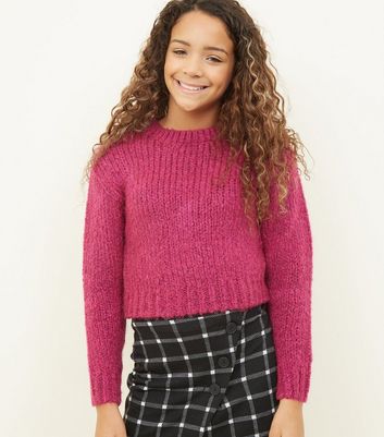 Girls Bright Pink Fluffy Knit Jumper New Look