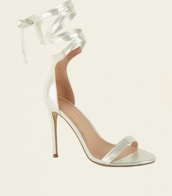 silver heels wrap around ankle