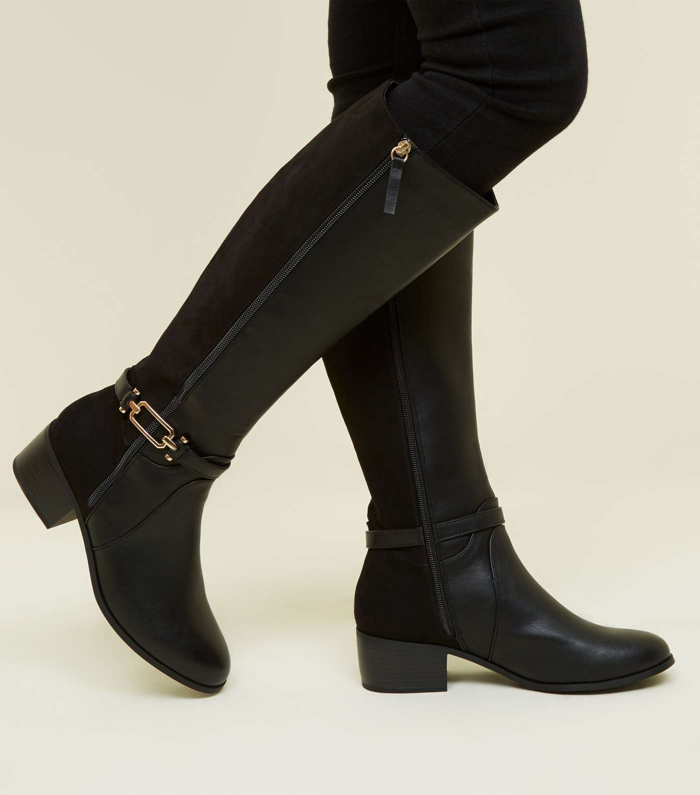 Black Comfort Ankle Strap Knee High Boots Image 2