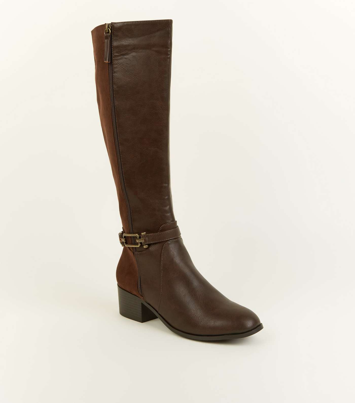 Brown Comfort Ankle Strap Knee High Boots