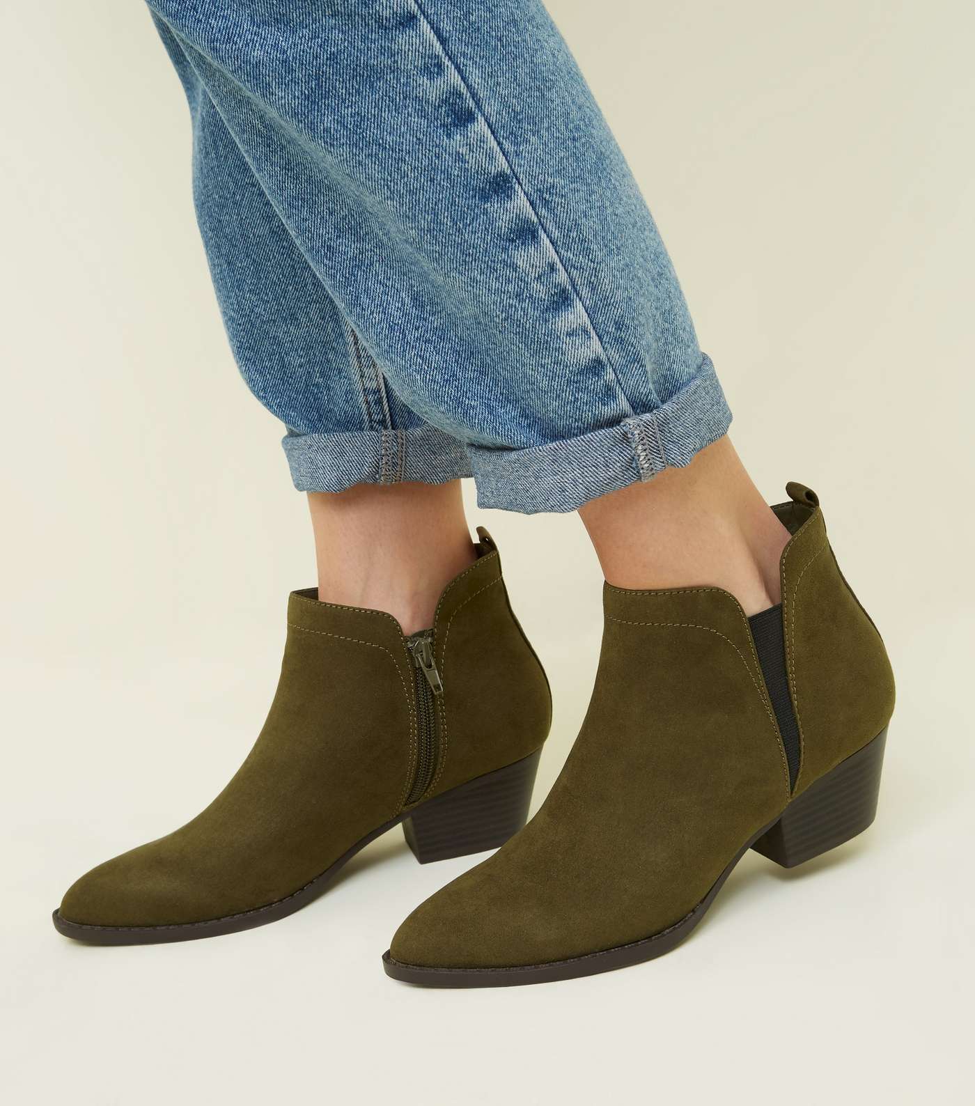 Khaki Pointed Western Chelsea Boots Image 2