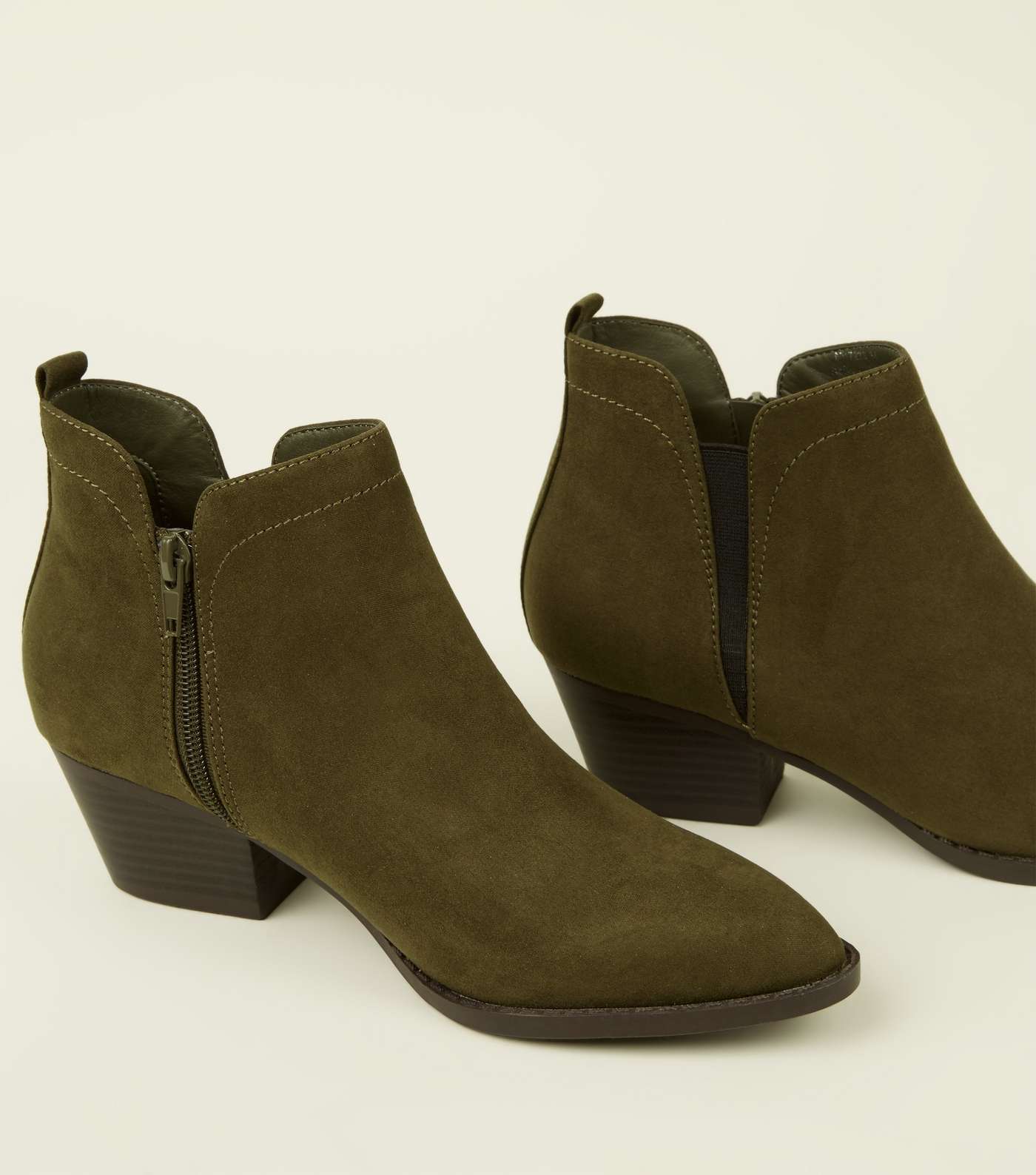 Khaki Pointed Western Chelsea Boots Image 4
