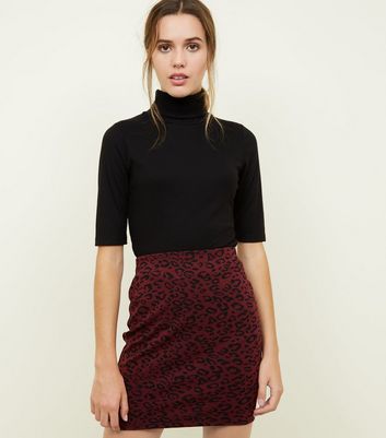 Burgundy Leopard Print Tube Skirt | New Look