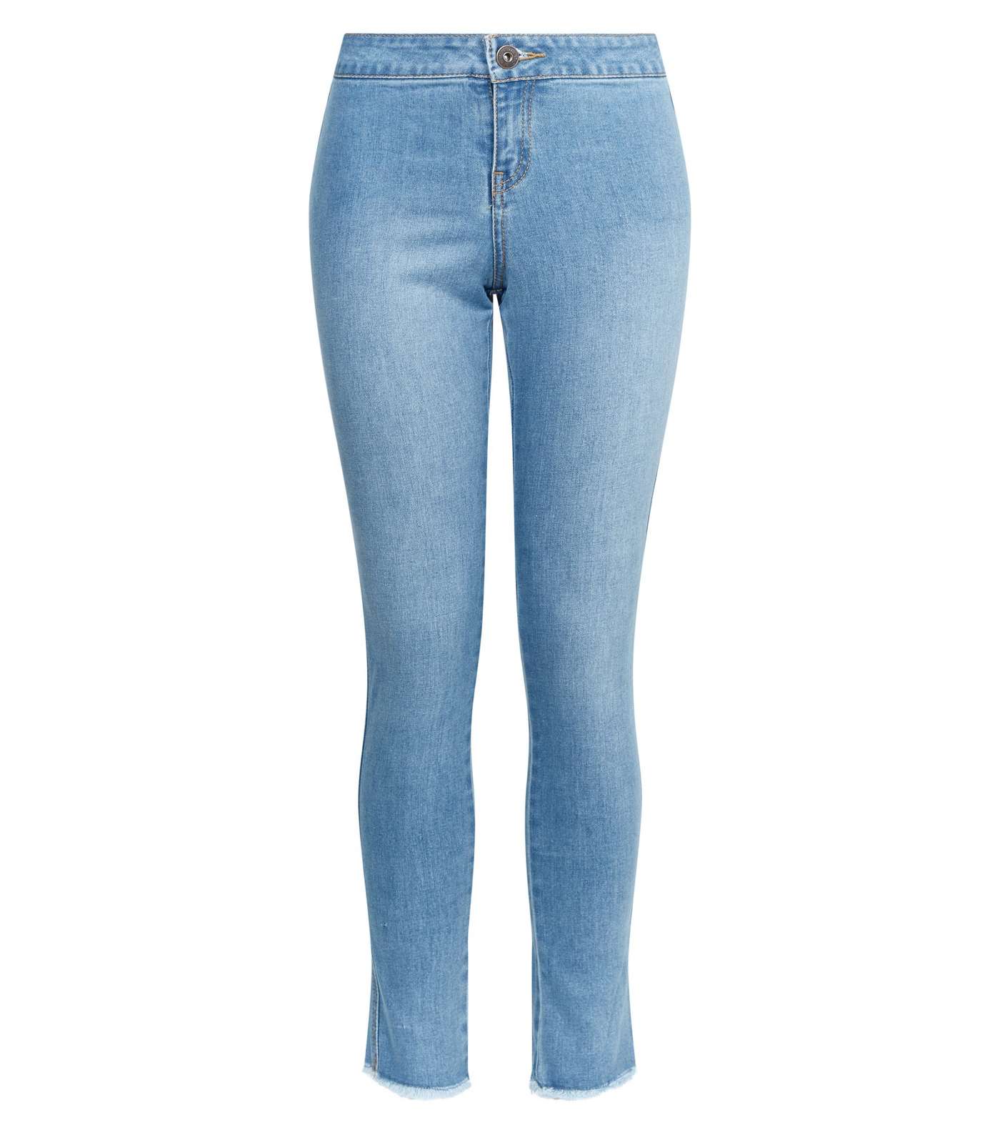 Girls Blue High Rose Fray Hem Skinny Jeans Image 4