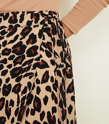 New look brown leopard clearance print midi wrap skirt