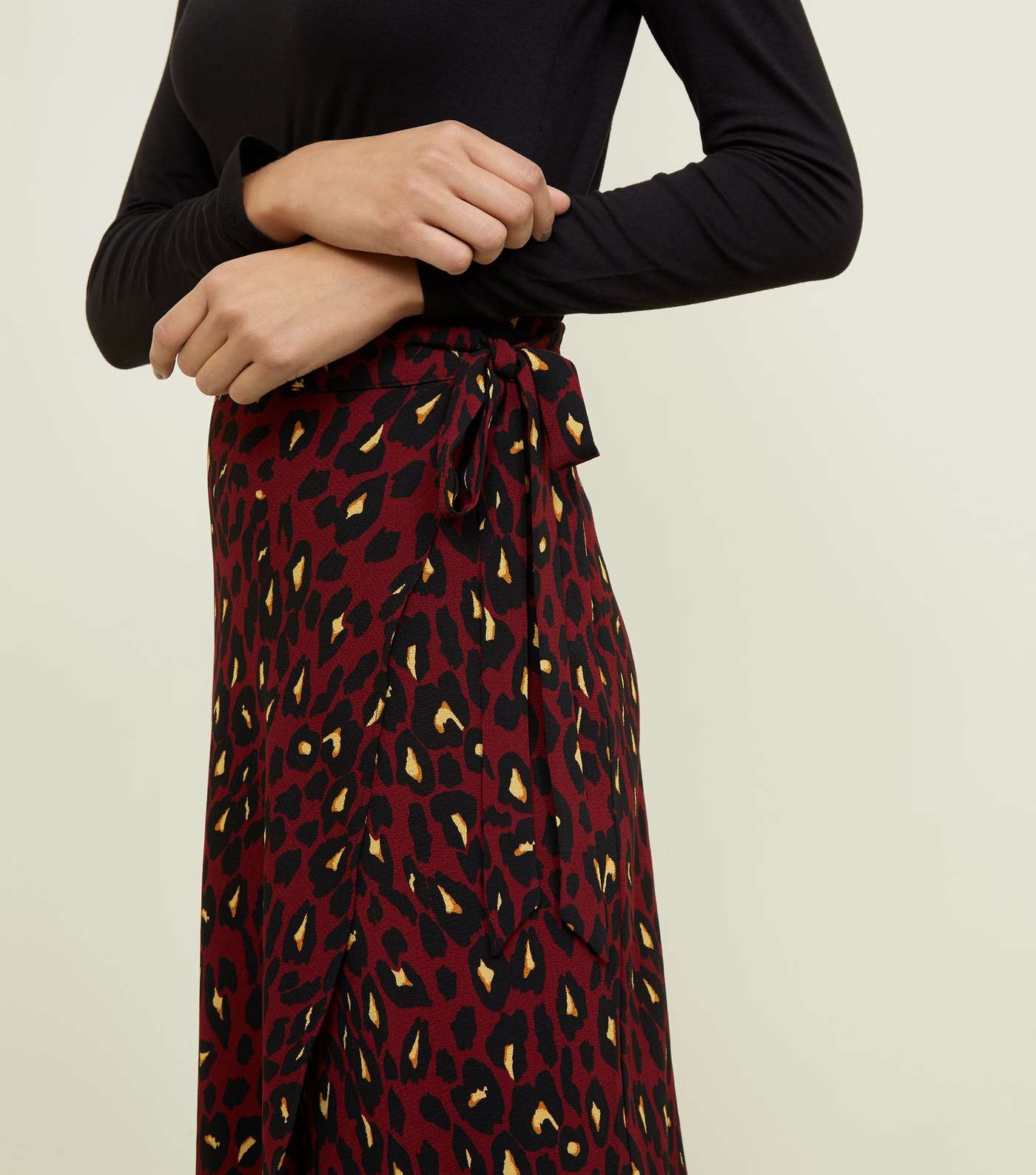Burgundy Leopard Print Mid Wrap Skirt Image 5