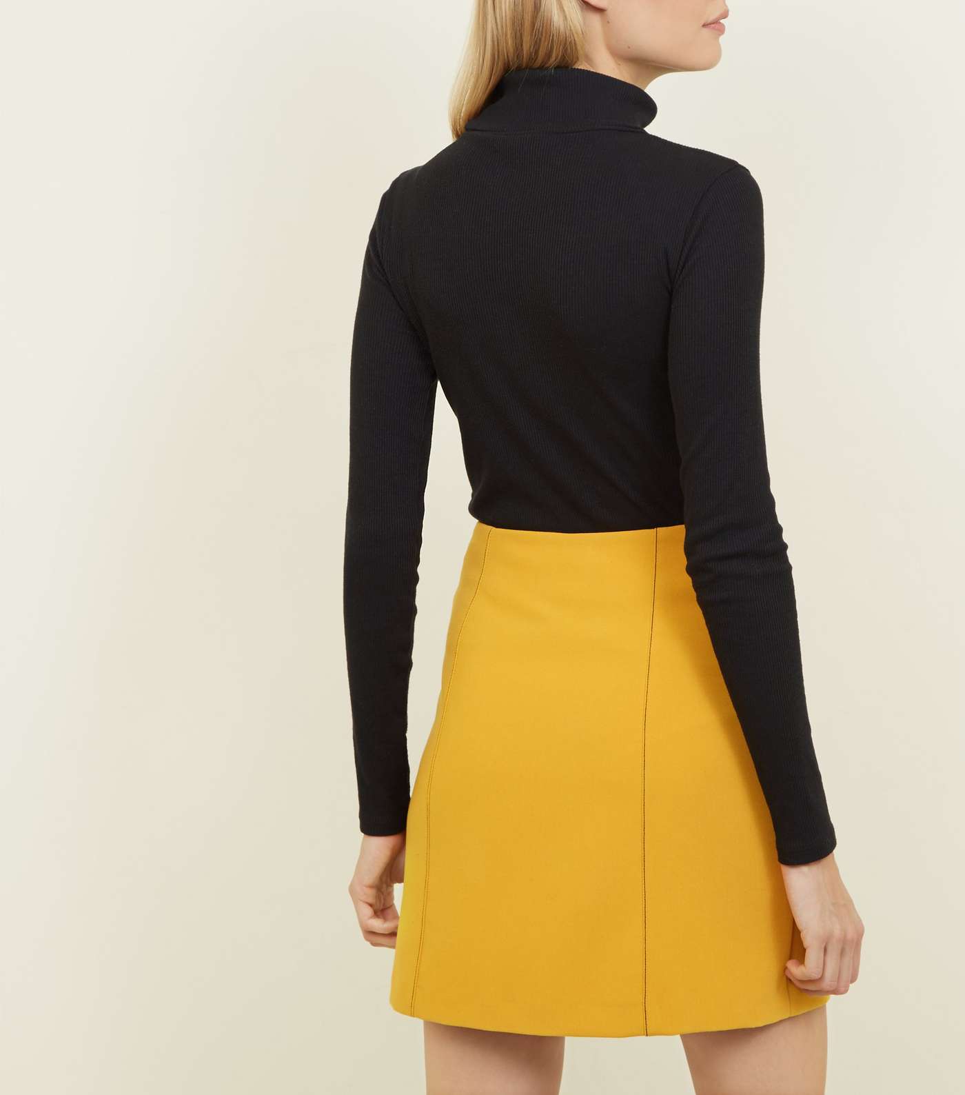 Yellow Contrast Stitch Button Front Mini Skirt Image 3