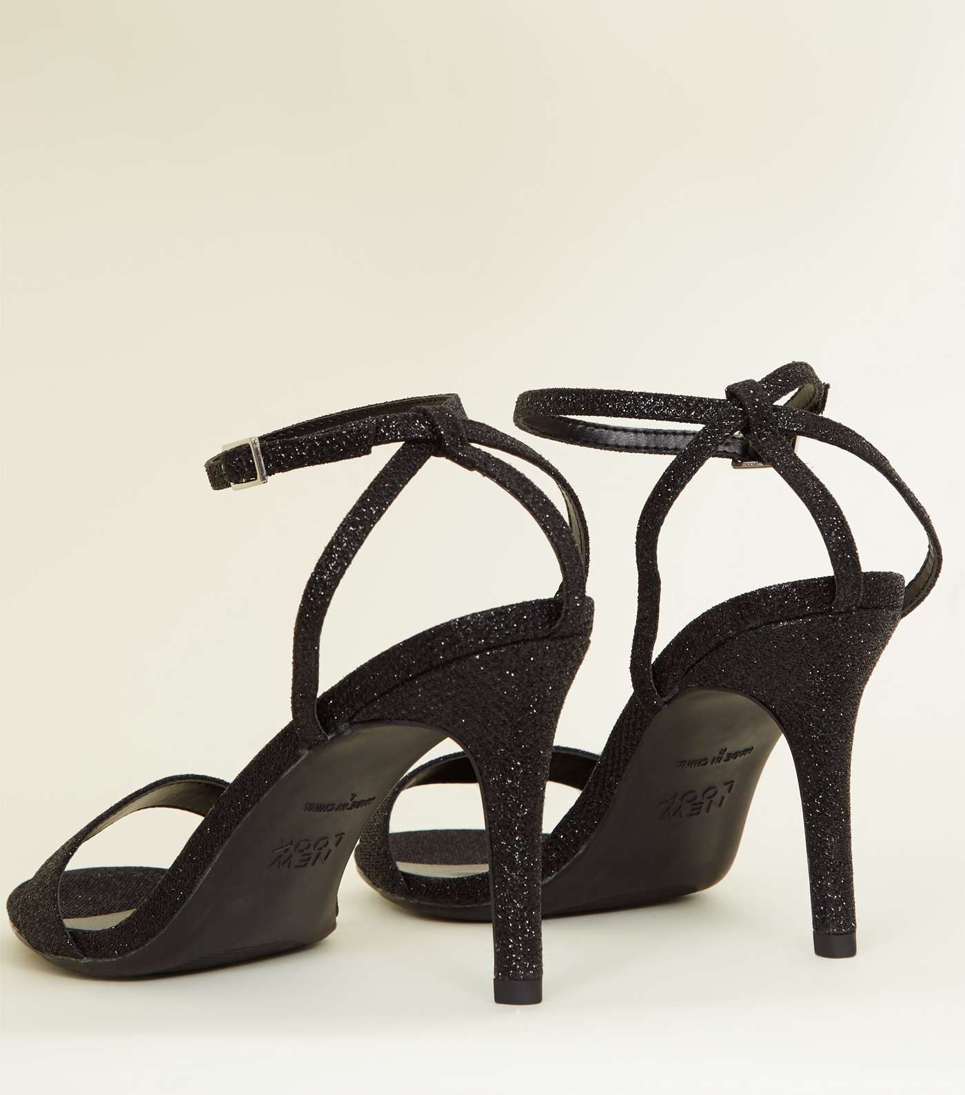 Black Glitter Stiletto Heeled Sandals  Image 4