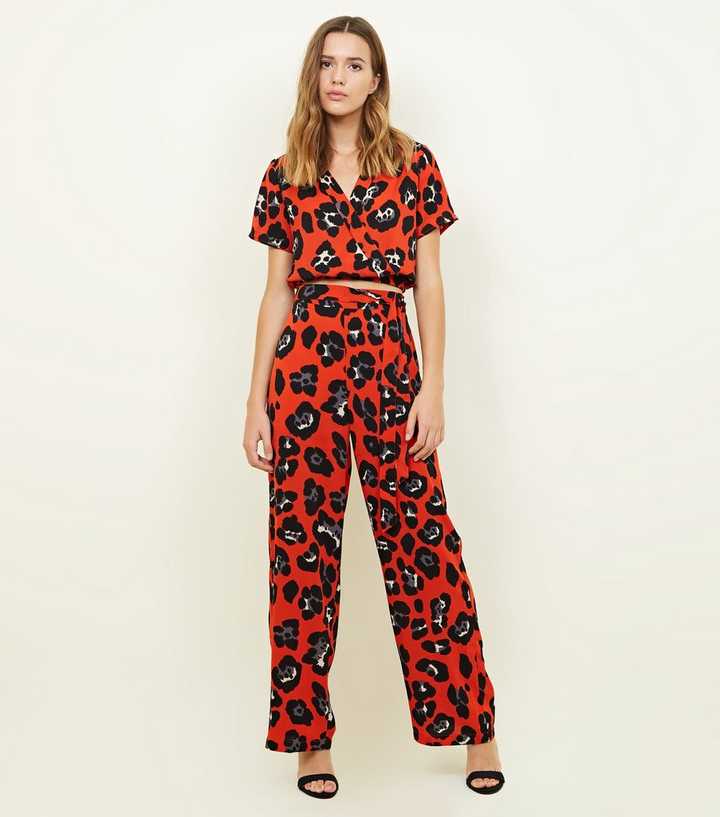 Cameo Rose Red Leopard Print Wrap Top