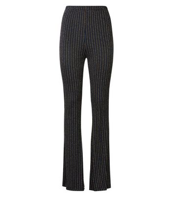Cameo Rose Black Glitter Stripe Flared Trousers | New Look
