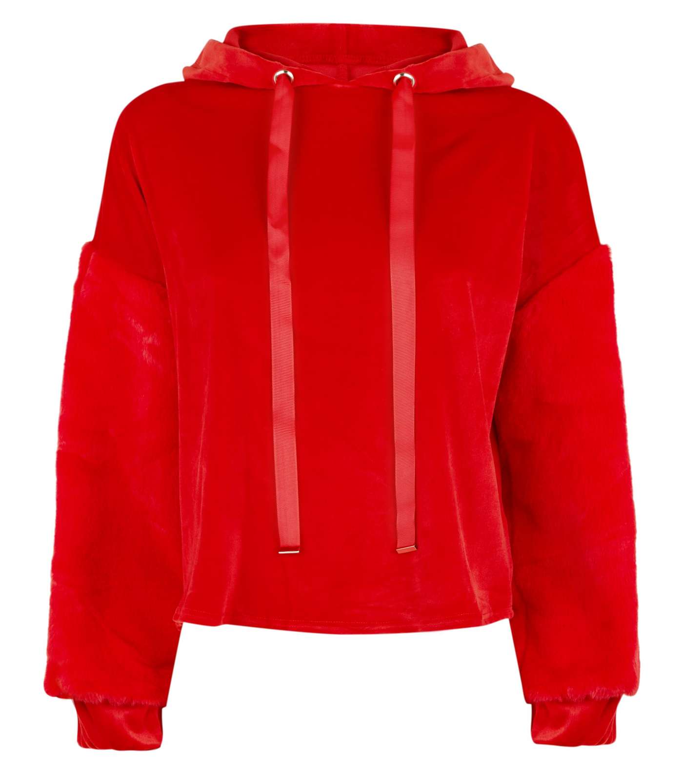 QED Red Velvet Faux Fur Sleeve Hoodie Image 4
