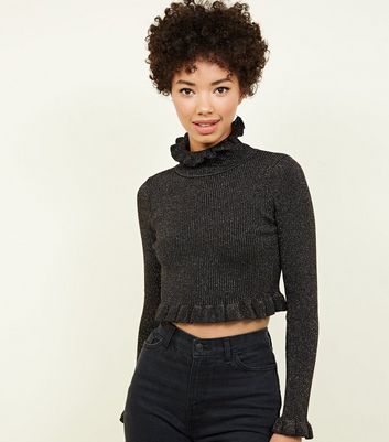 Frill ribbed cropped jumper sale