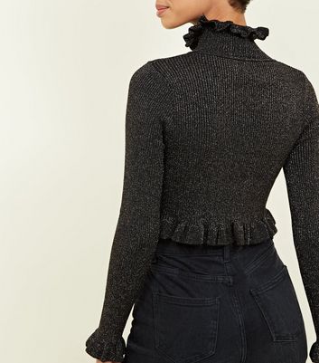 Frill ribbed hot sale cropped jumper