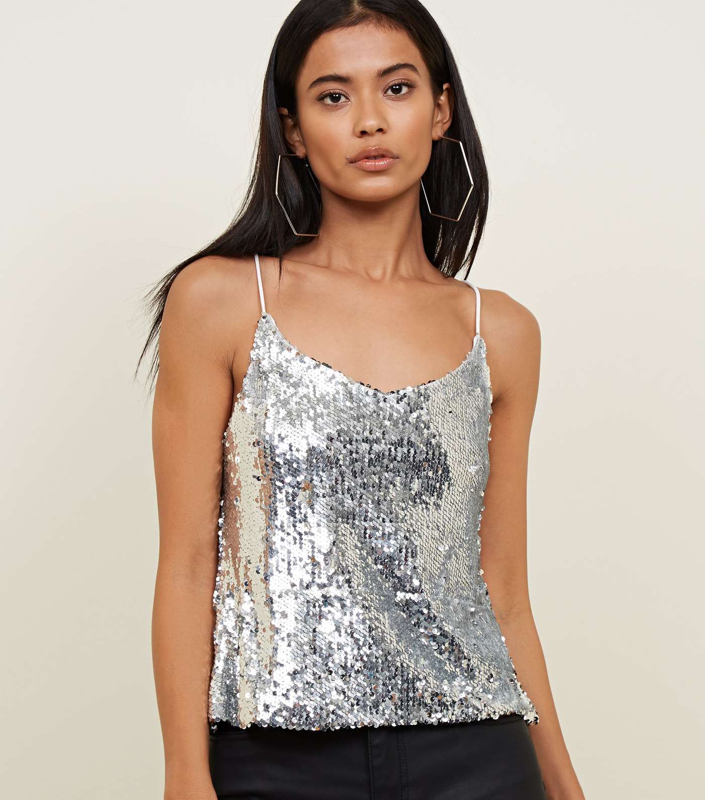 QED Silver Sequin Strappy Top