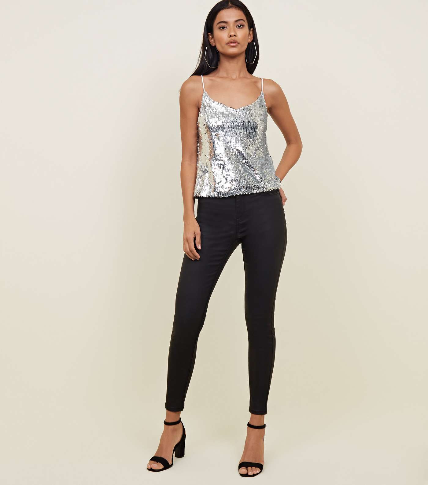 QED Silver Sequin Strappy Top Image 3