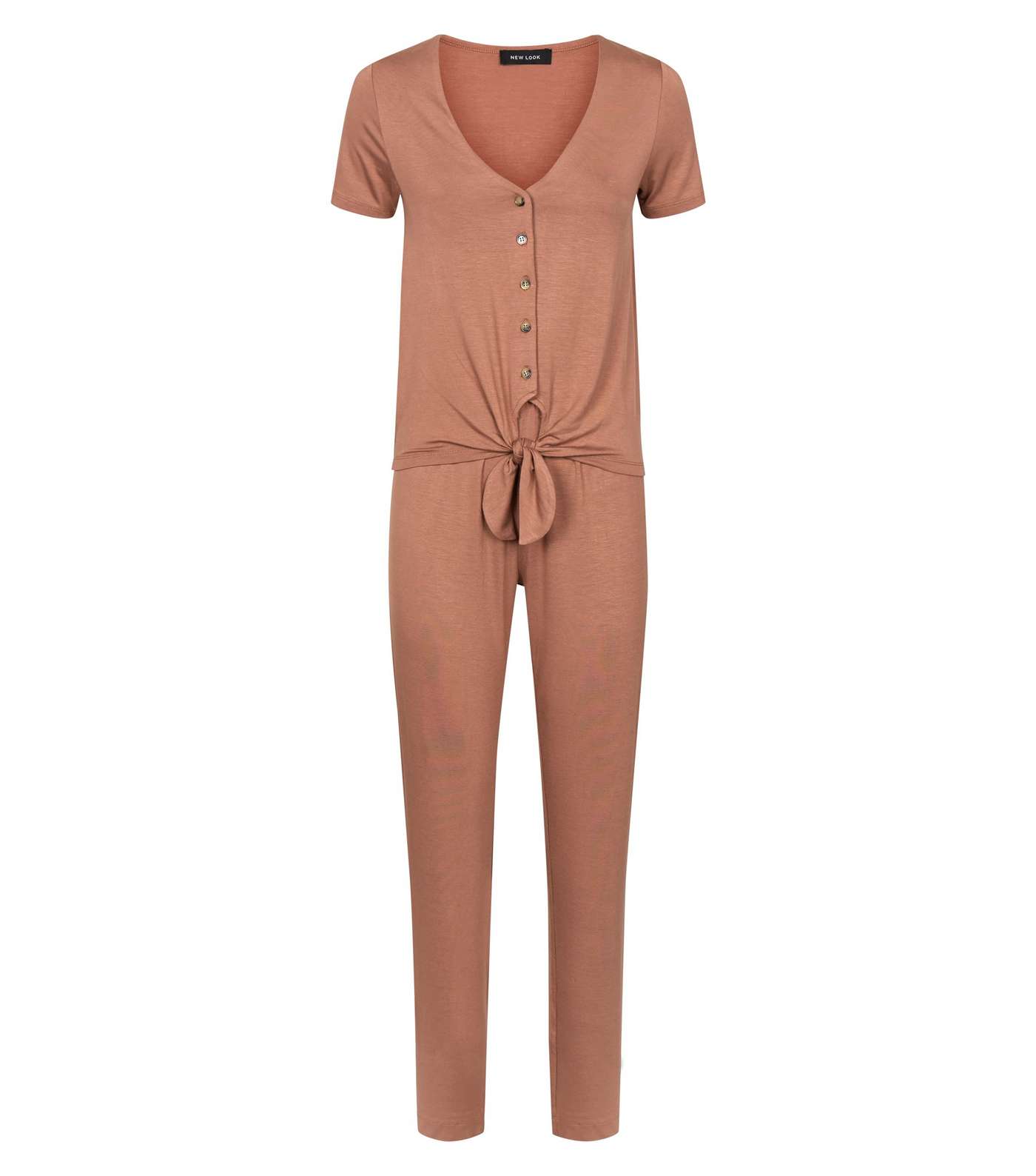 Light Brown Button Front Joggers Pyjama Set  Image 4