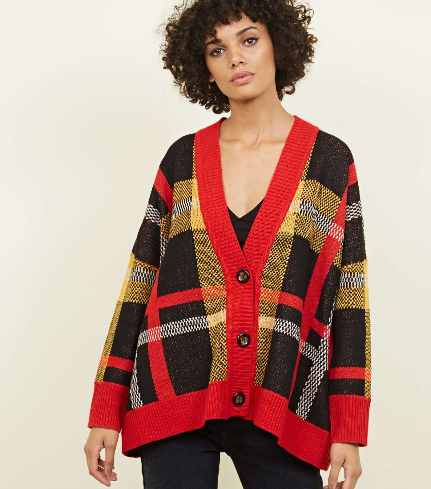 QED Red Check Oversized Cardigan